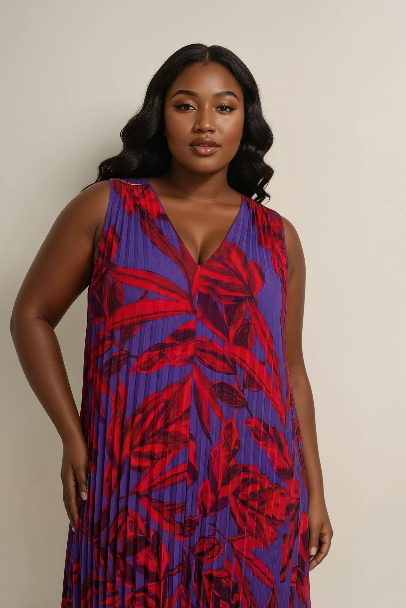 Violett-rotes Plisseekleid von Phase Eight