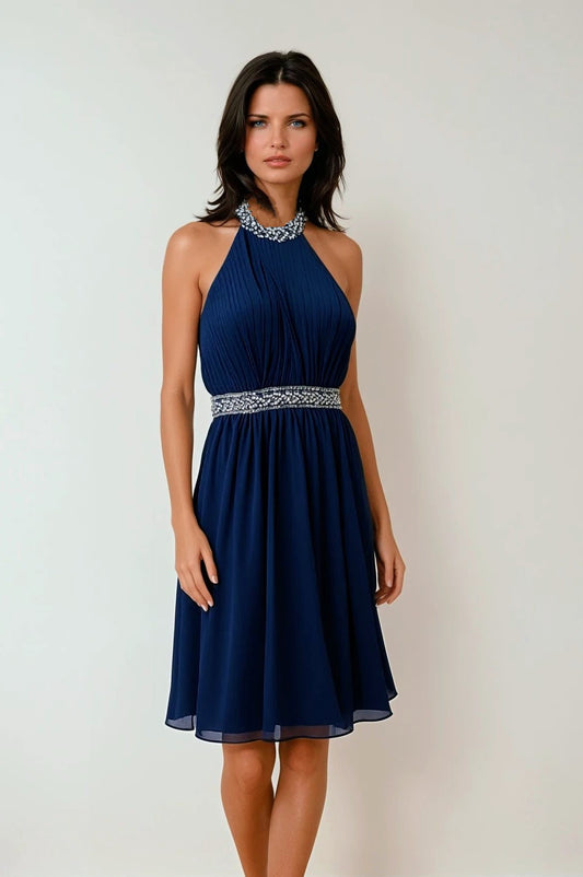 Navyblaues Kleid mit Glitzergurt
