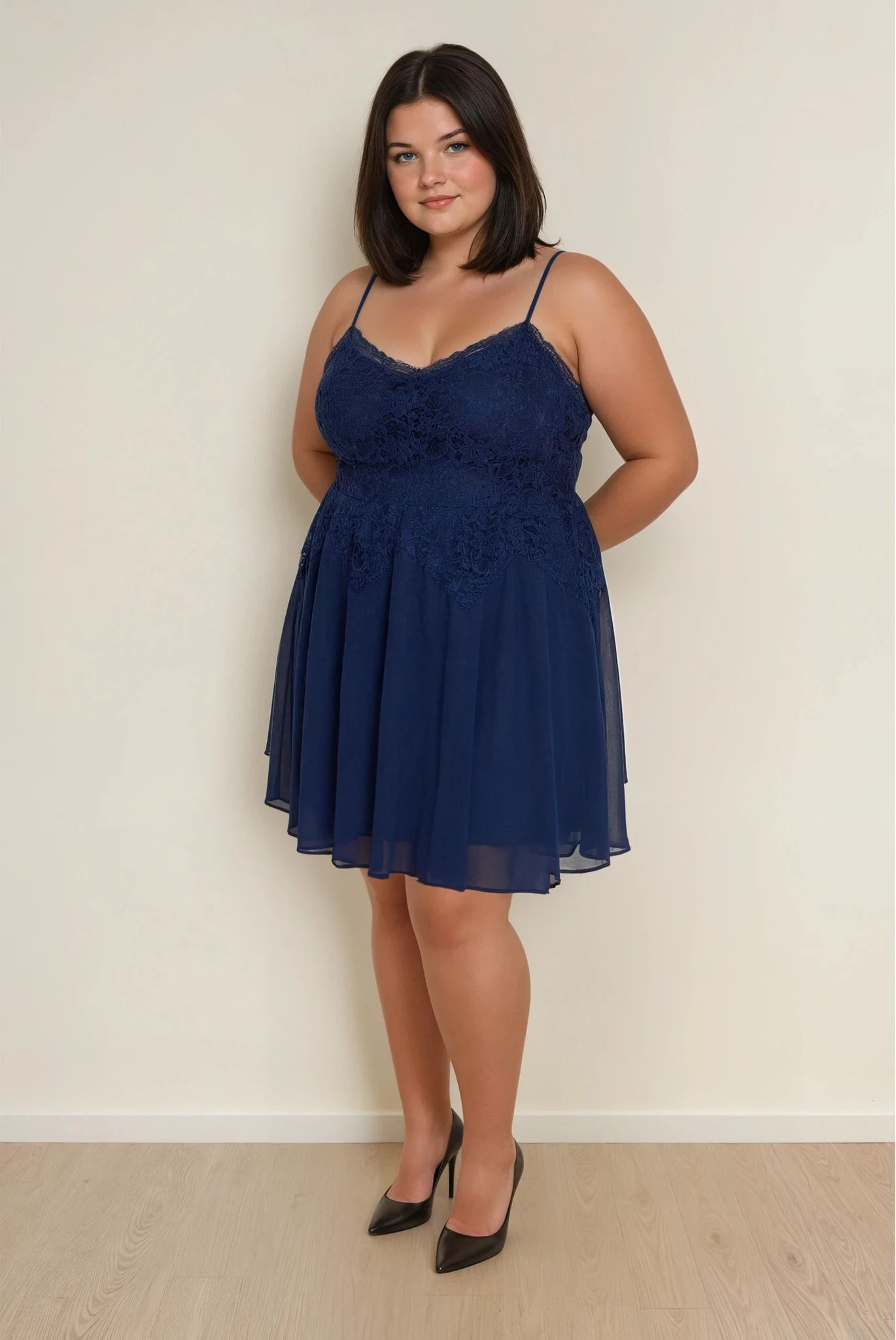 SWING – Spitze/Chiffon Kleid (Dunkelblau/Navy)