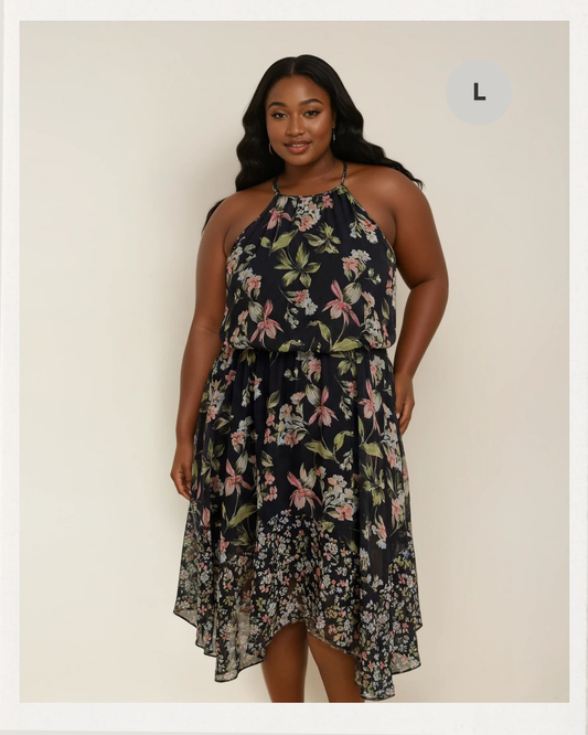 Mittellanges Blumenkleid