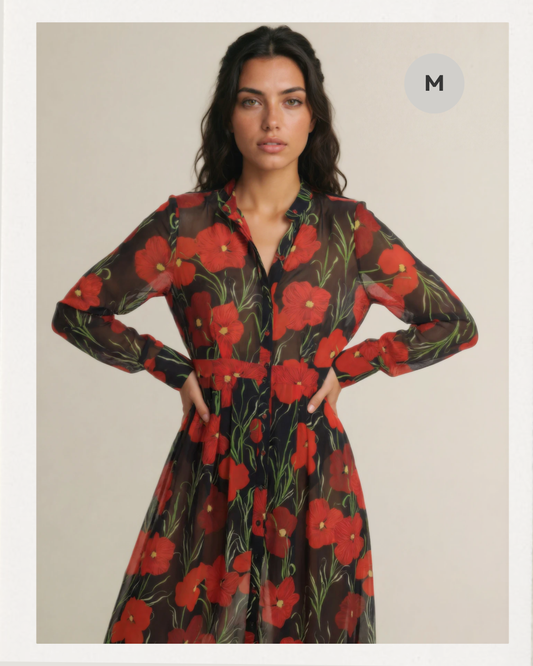 Nümph – Geblümtes Midikleid mit Mao‑Kragen